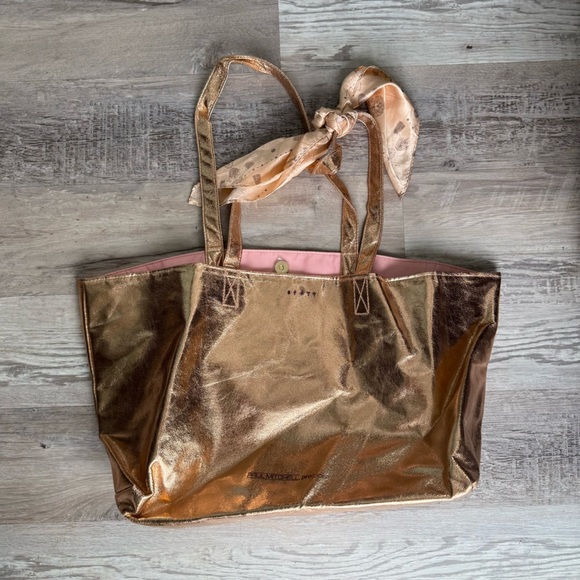 Paul Mitchell Handbags - Paul Mictchell Gold Tote Bag with Scarf Accent